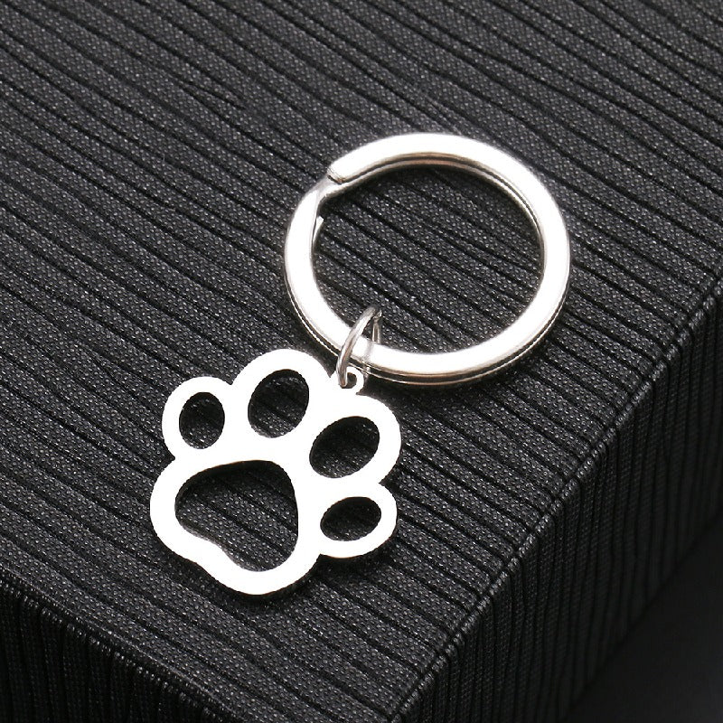 Stainless Steel Hollow Paw Dog Keychain Silver Tone 4