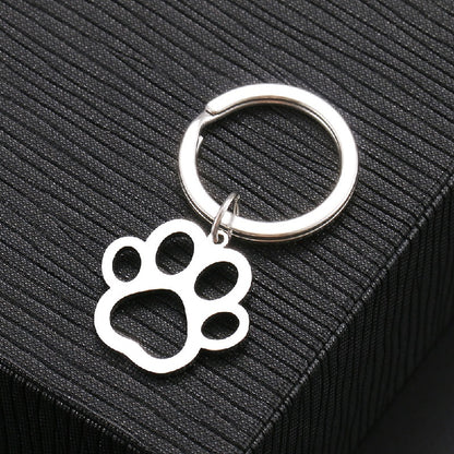 Stainless Steel Hollow Paw Dog Keychain Silver Tone 4