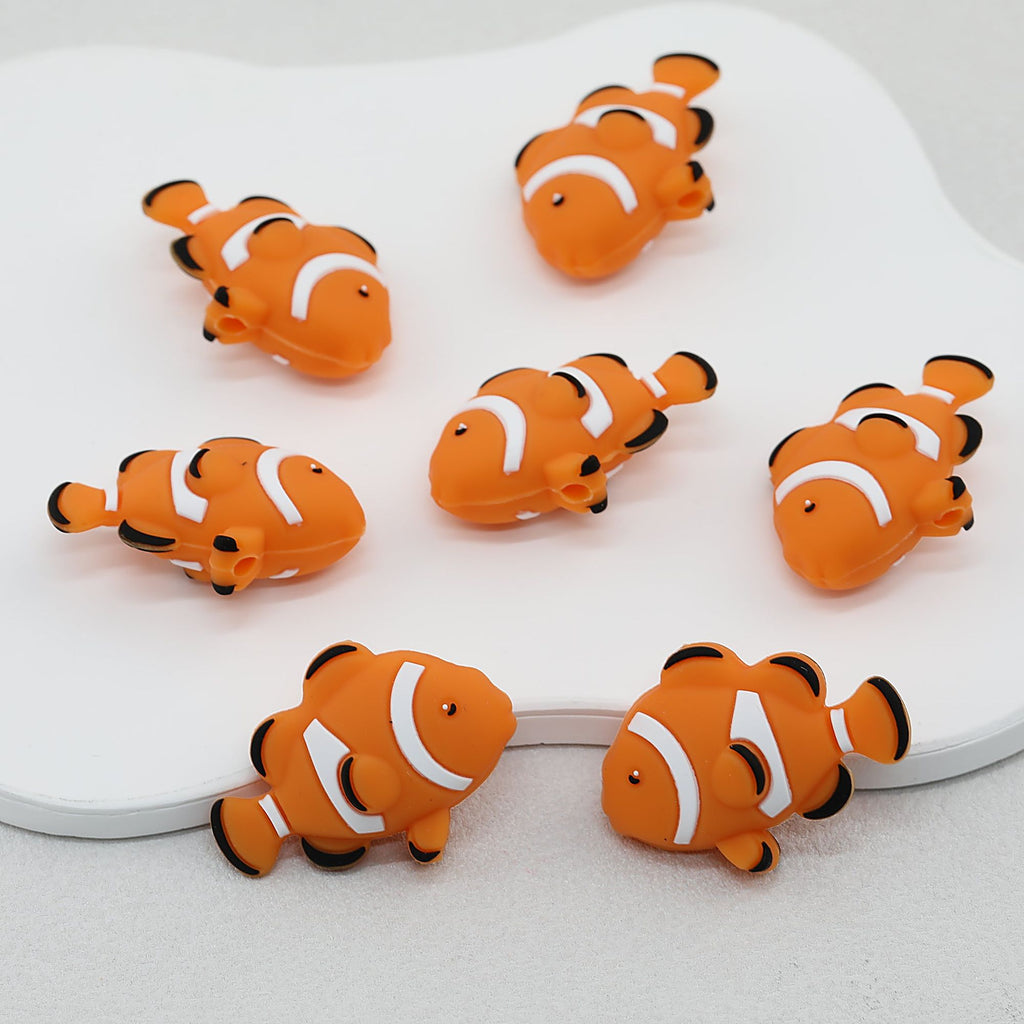 3D Clownfish Silicone Focal Beads Orange Fish Design 20 pcs