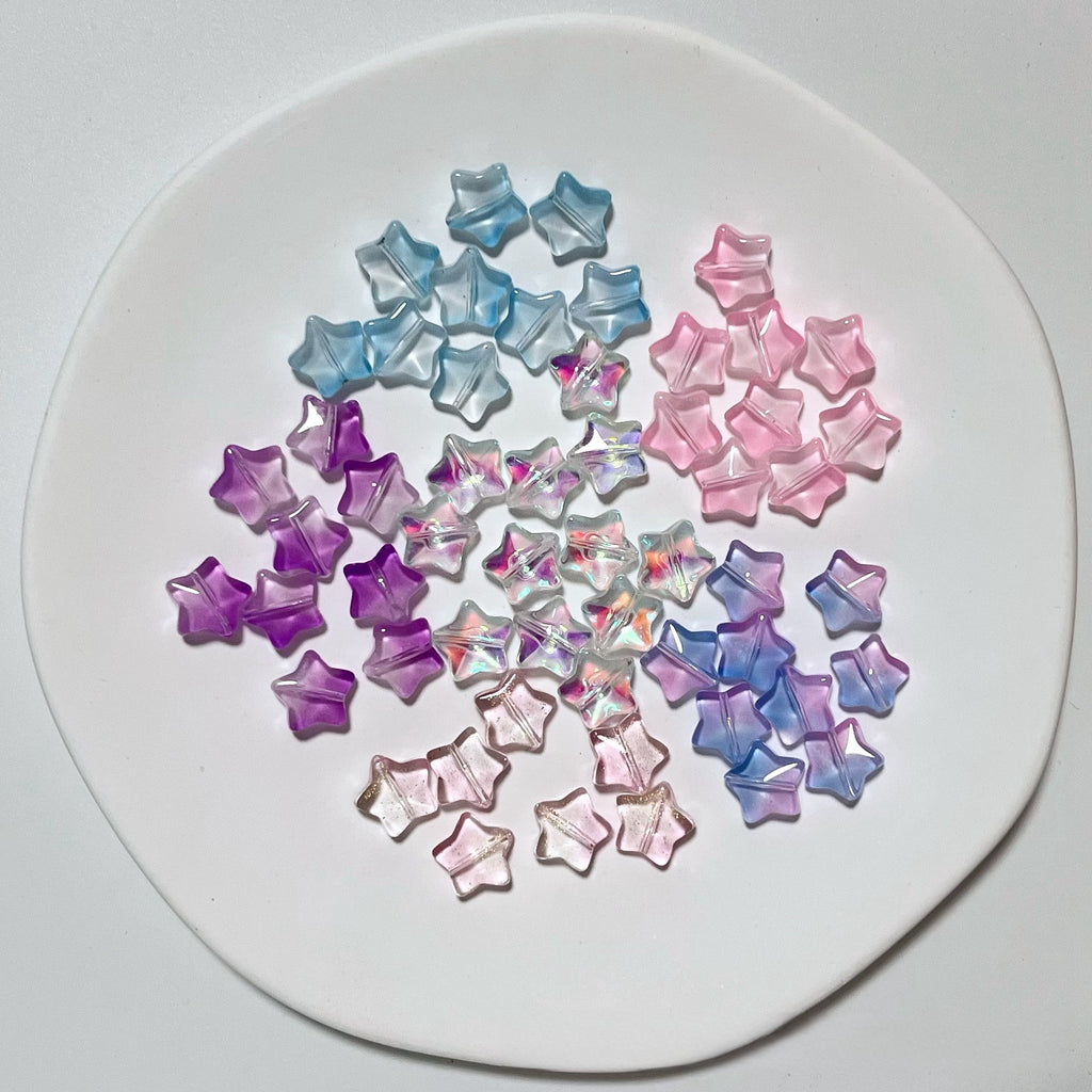 Czech Glass Beads Star 8mm Translucent Pastel Iridescent 50pcs