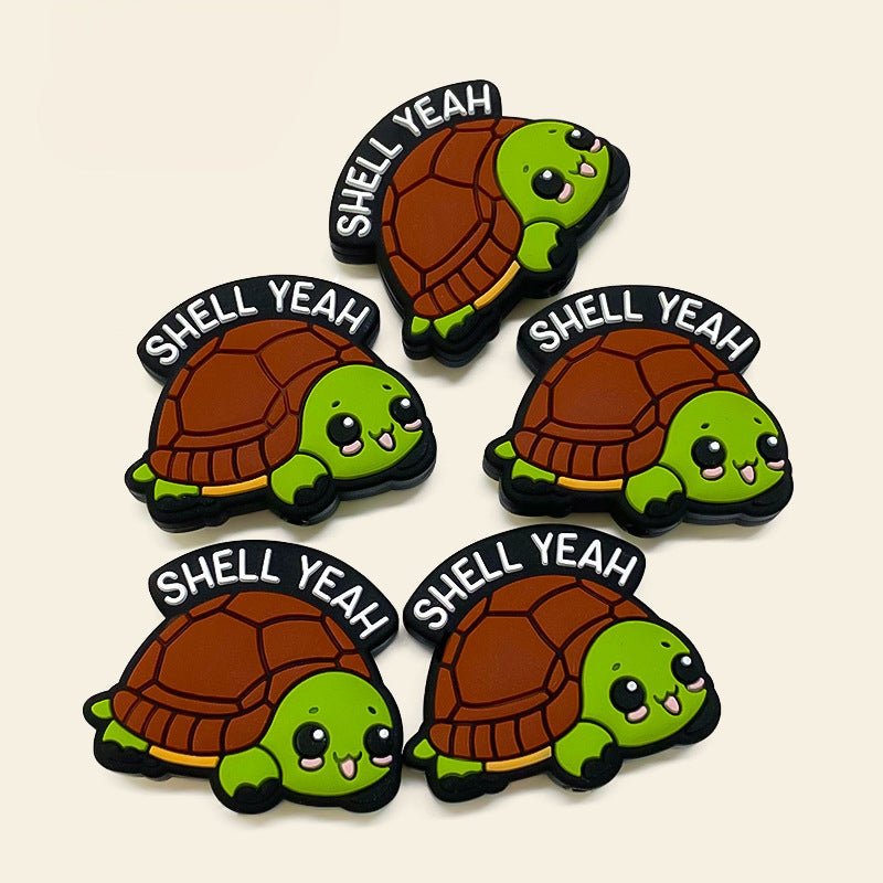 Silicone Focal Beads Turtle Shell Yeah Text Arch Top 20Pcs