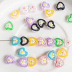 Hand Painted Flower Pattern Heart Enamel Glass Beads 12mm 20pcs