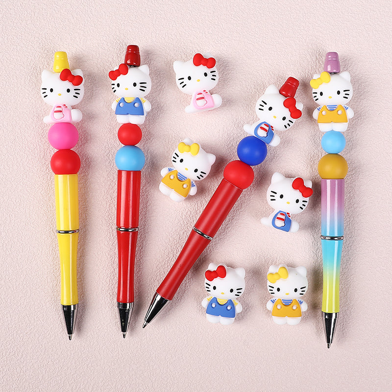 Silicone 3D Focal Beads Hello Kitty Wearing Blue Pink Yellow Clothes 20pcs 5