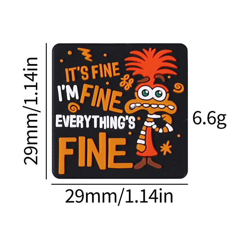 Silicone Focal Beads Anxiety Mouse I'm Fine Text Design 1 Piece 12