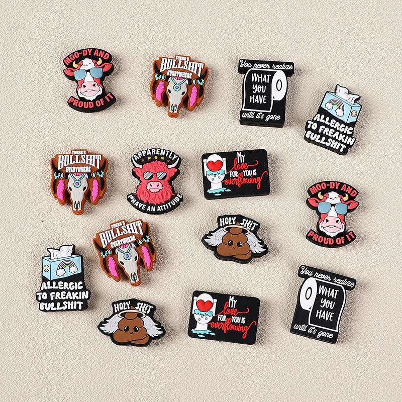 Silicone Focal Beads Fun Text Playful Quotes Cartoon Style 20pcs 5