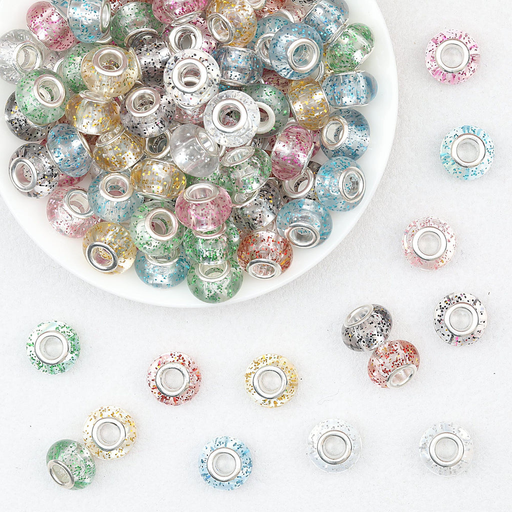 Transparent Glitter Acrylic Spacer Beads 14mm 50pcs