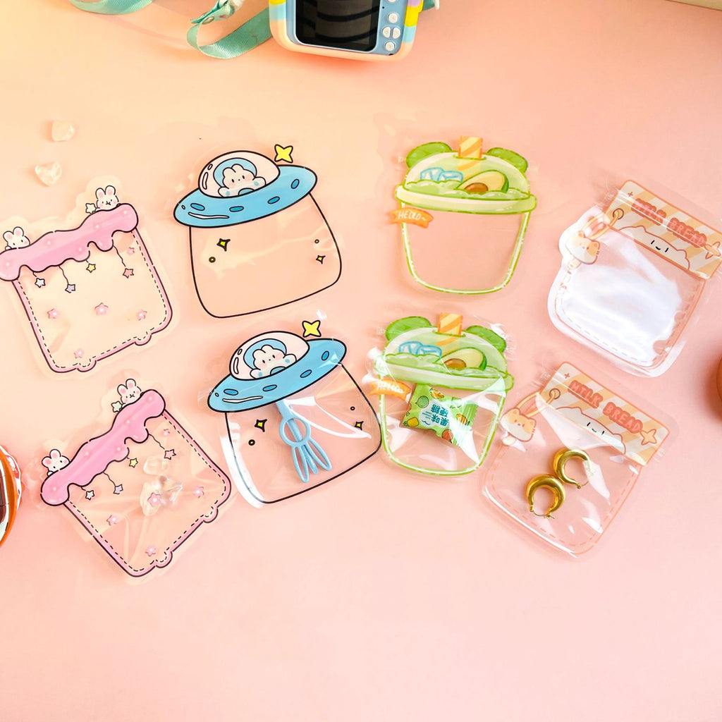 Transparent Zip Lock Bags Printed Flying Saucer and Milk Tea Cup 50pcs 10.5-11.5cm