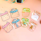 Transparent Zip Lock Bags Printed Flying Saucer and Milk Tea Cup 50pcs 10.5-11.5cm