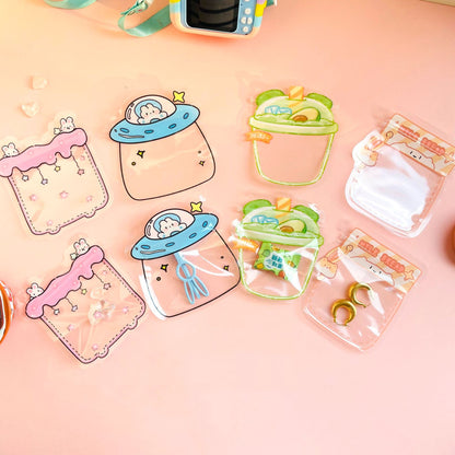Transparent Zip Lock Bags Printed Flying Saucer and Milk Tea Cup 50pcs 10.5-11.5cm