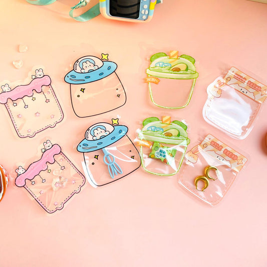 Transparent Zip Lock Bags Printed Flying Saucer and Milk Tea Cup 50pcs 10.5-11.5cm