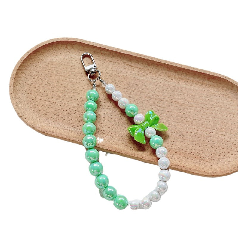 Acrylic Beaded Bow Keychain Colorful Glossy Pearl Accents 5