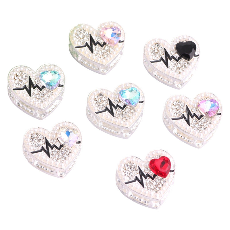 Fancy Heart Shape Crystal Rhinestone Alloy Beads 22mm 3pcs 5