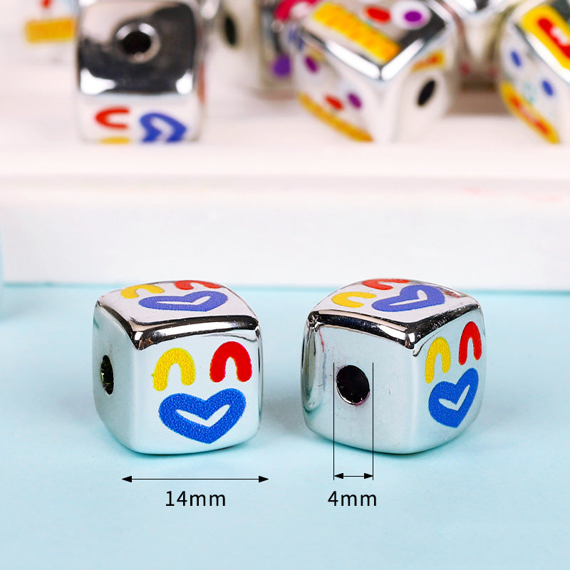 Cartoon Metallic Color Expression Acrylic Square Beads 14mm 10pcs 2