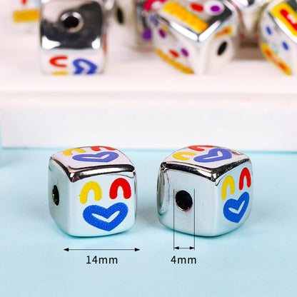 Cartoon Metallic Color Expression Acrylic Square Beads 14mm 10pcs 2