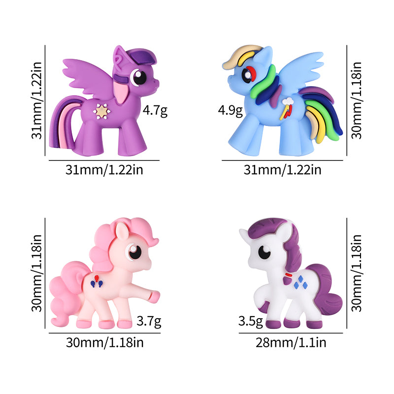 Silicone 3D Focal Beads My Little Pony Front Facing 20pcs 10