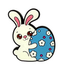 Silicone Focal Beads Easter Rabbit Holding Blue Floral Egg