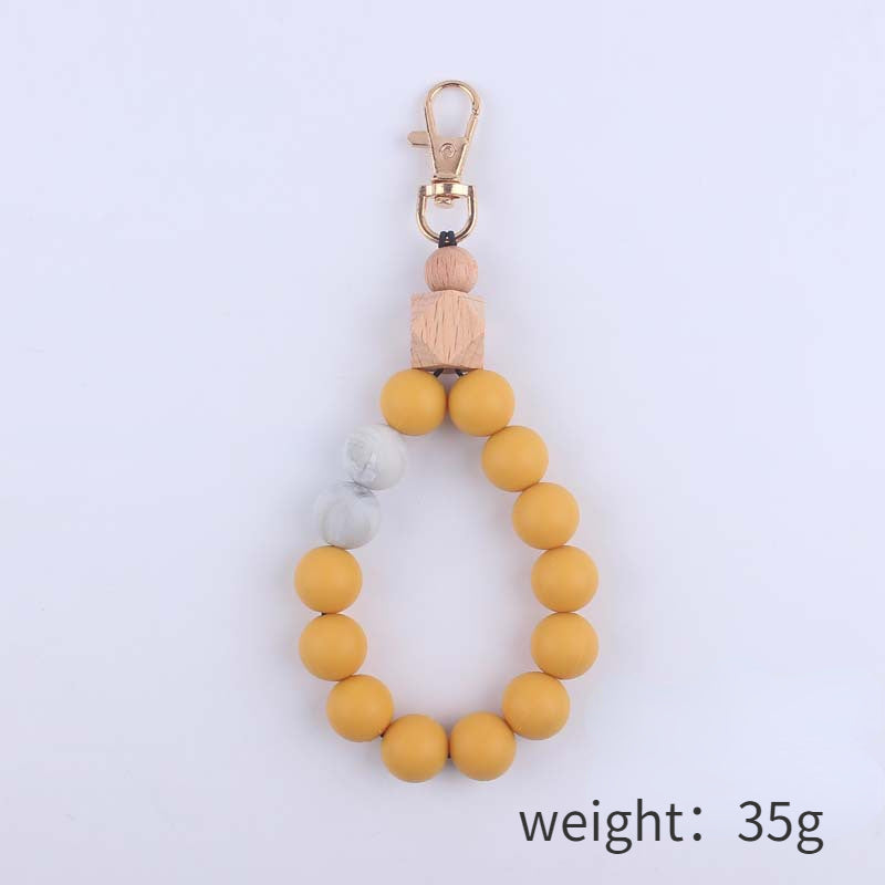 Wood Hexagon Silicone Bead Wristlet Keychain Natural Pastel Colors 5