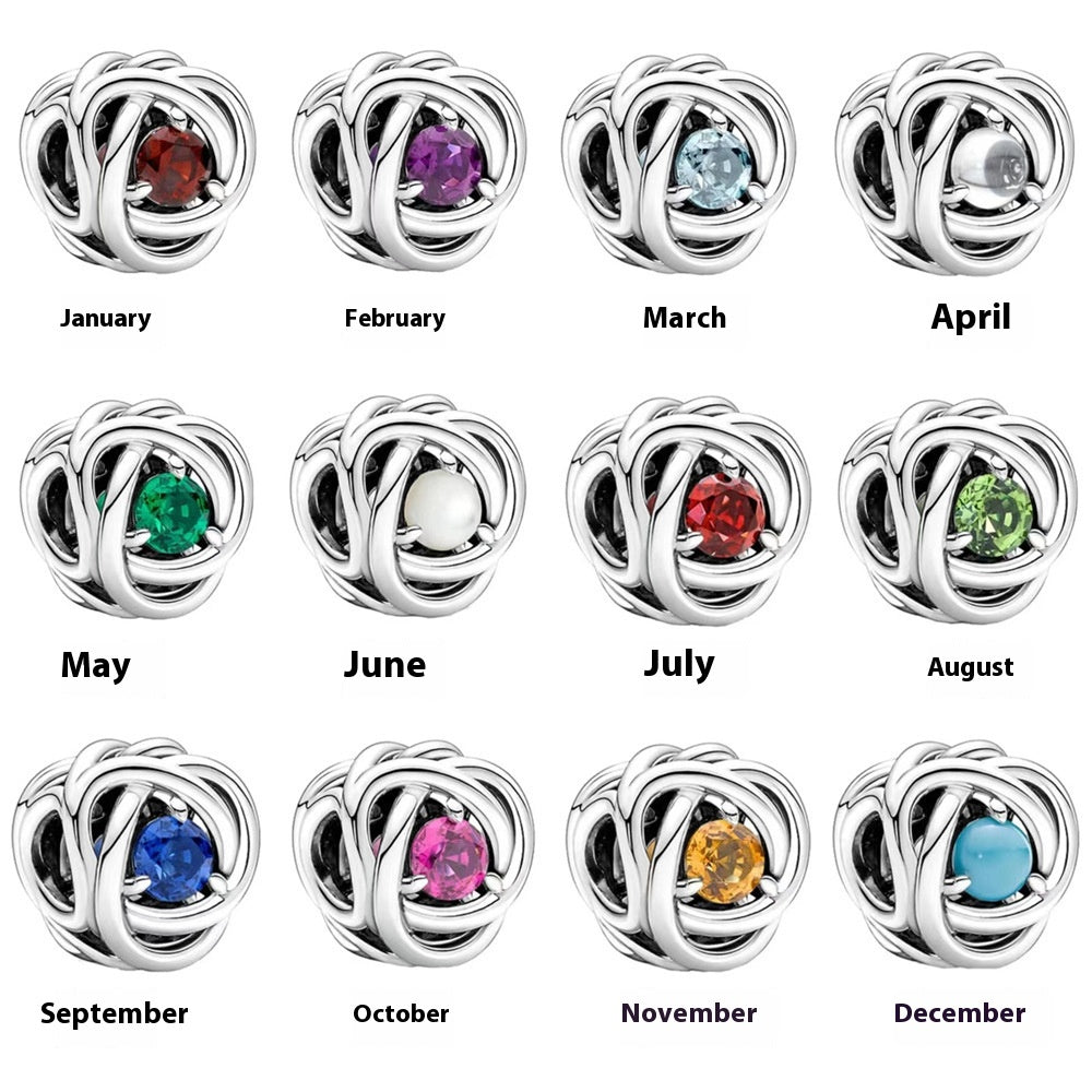 Ball Rhinestone Beads 10mm Birthstone Large Hole Silver Alloy 10pcs