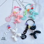 Acrylic Balloon Dog Keychain Pastel Colors Pearl Beads Heart Charm 2