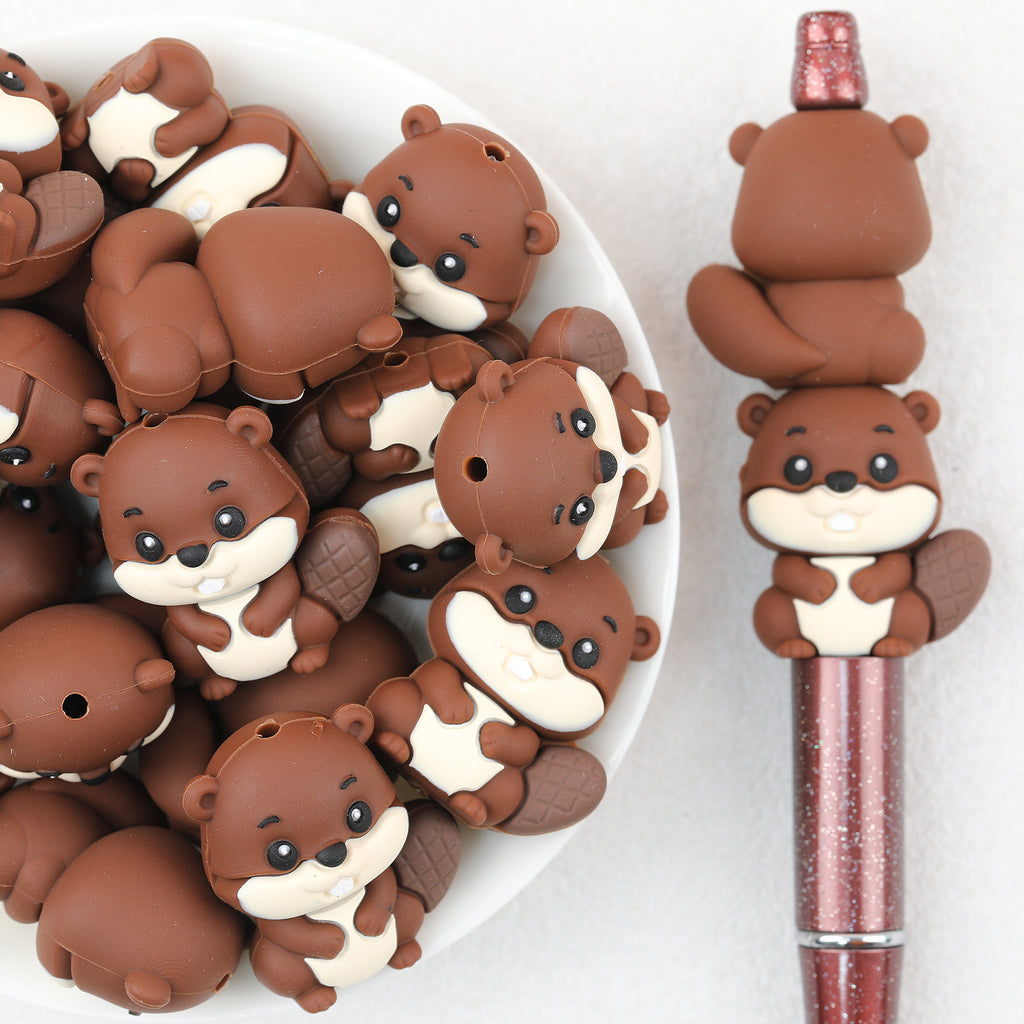  3D Cute  Brown Otter Silicone Focal Beads 20Pcs
