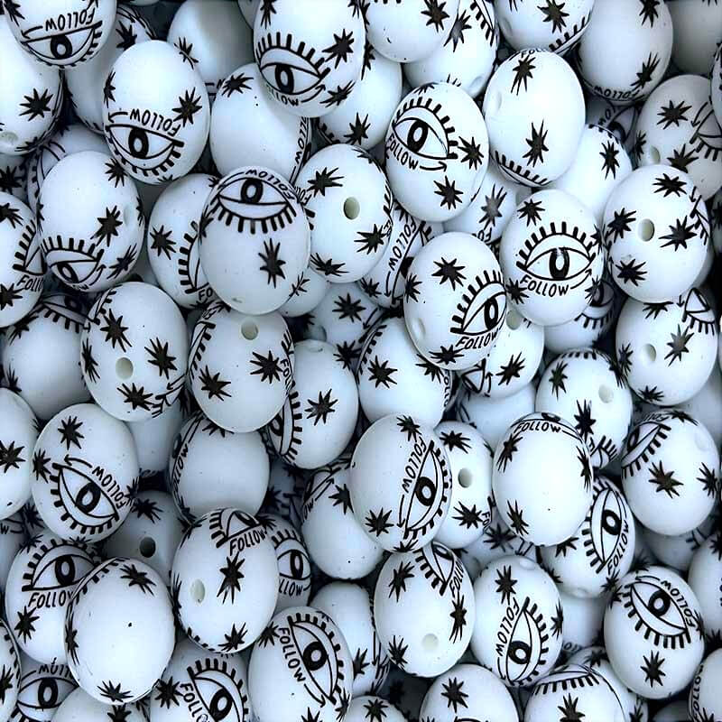 15mm Silicone Beads Starry Eye Printed Design 50pcs