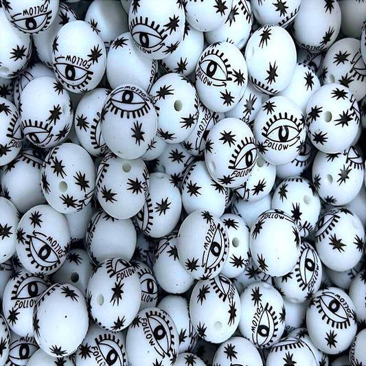 15mm Silicone Beads Starry Eye Printed Design 50pcs