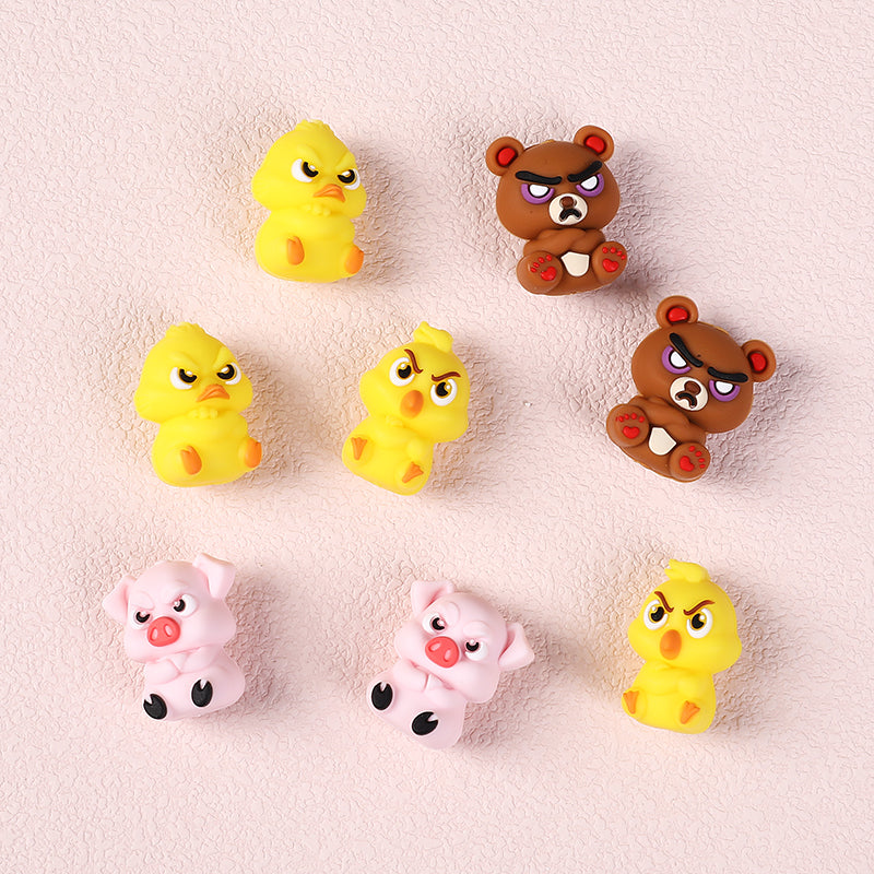 Silicone 3D Focal Beads Angry Animal Front Facing Expression 4