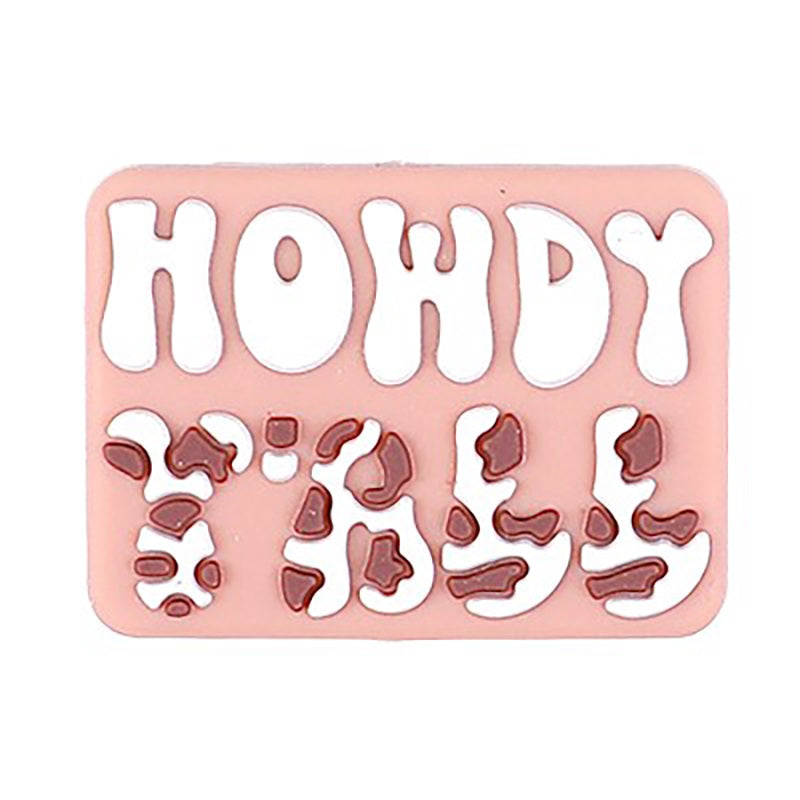 Silicone Focal Beads Howdy Yall Cow Print Lettering 20pcs 4