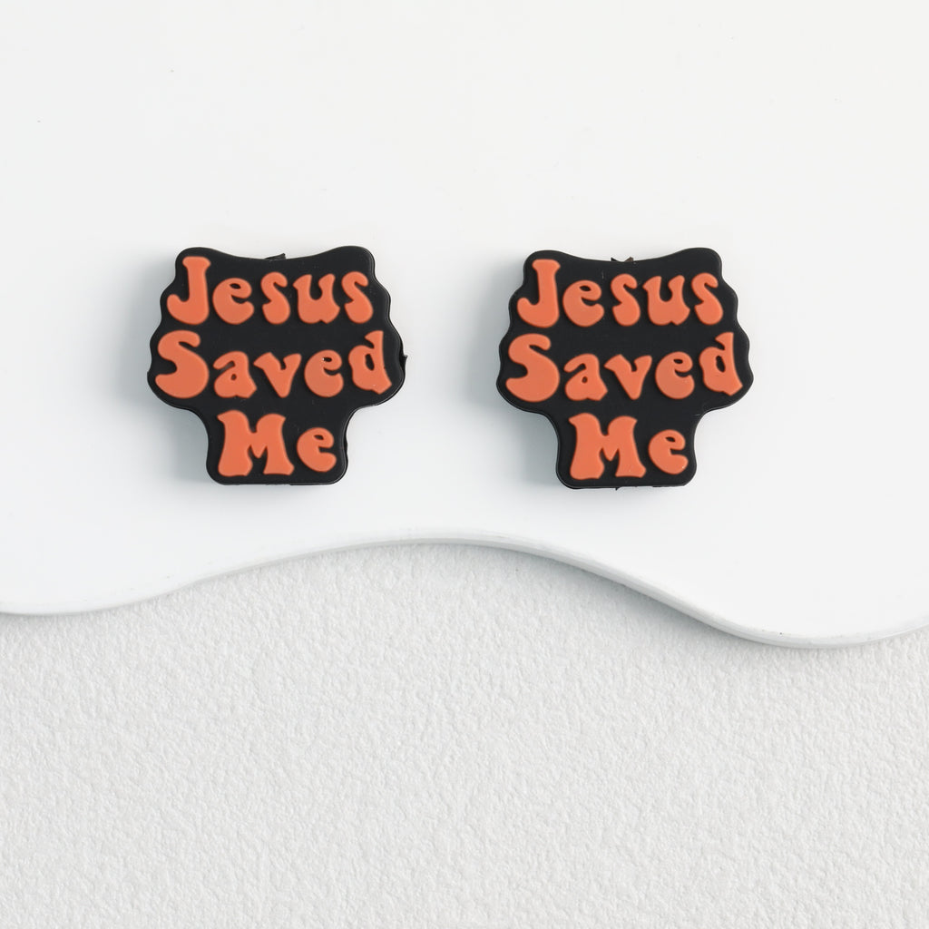 Religious Cross 20Pcs Orange Silicone Focal Beads with Jesus Saved Me 2