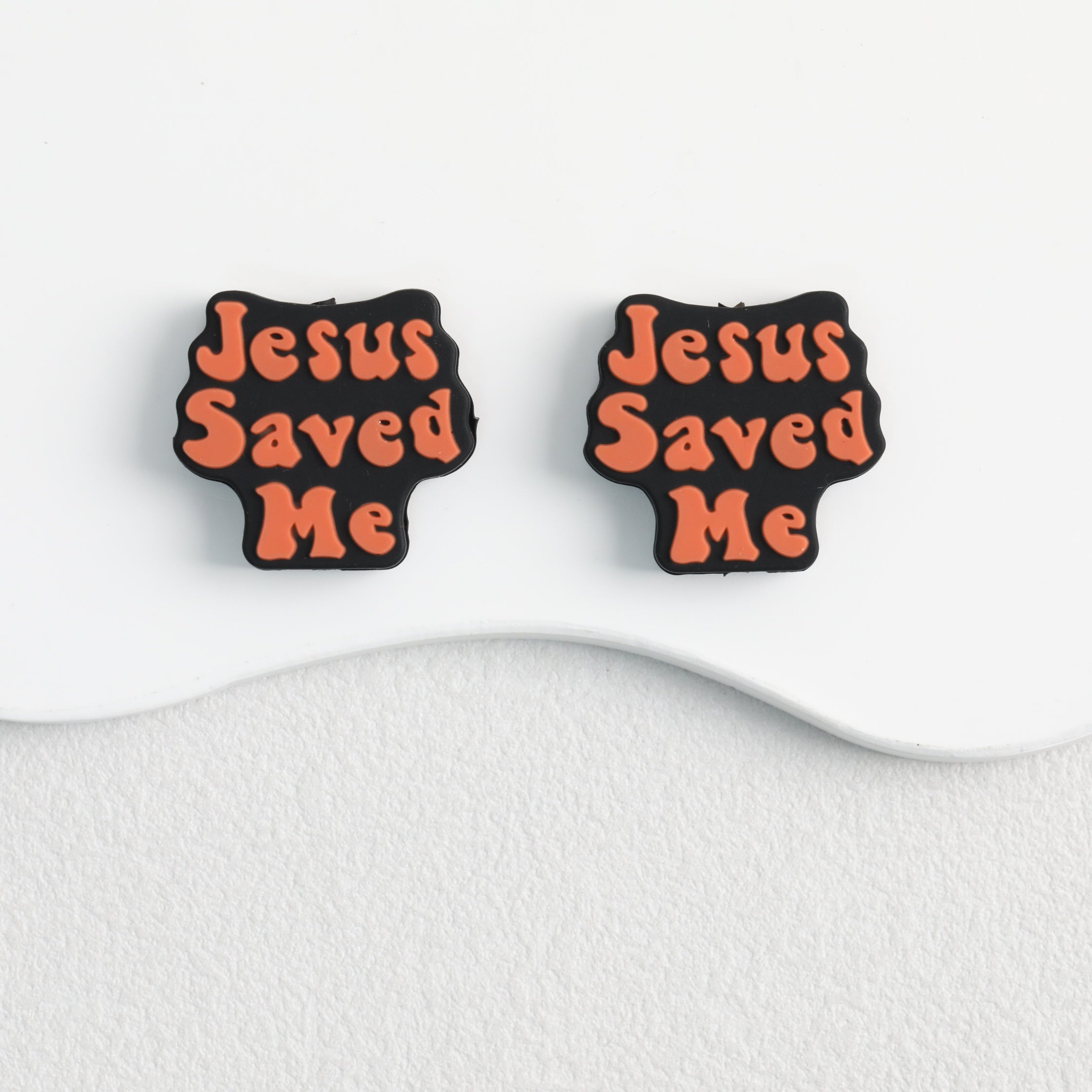 Religious Cross 20Pcs Orange Silicone Focal Beads with Jesus Saved Me 2