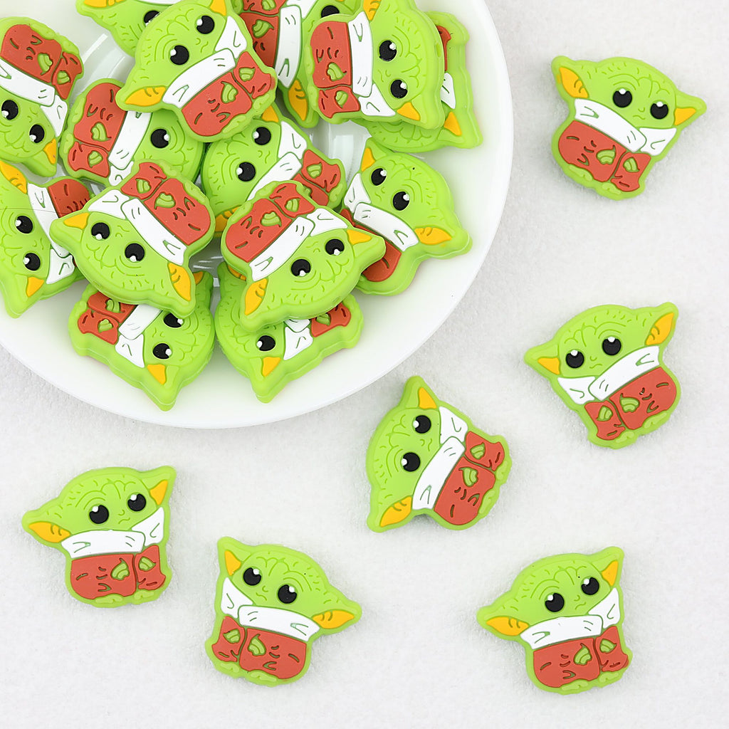 Cute Character Silicone Focal Beads Masked Face Design 20pcs